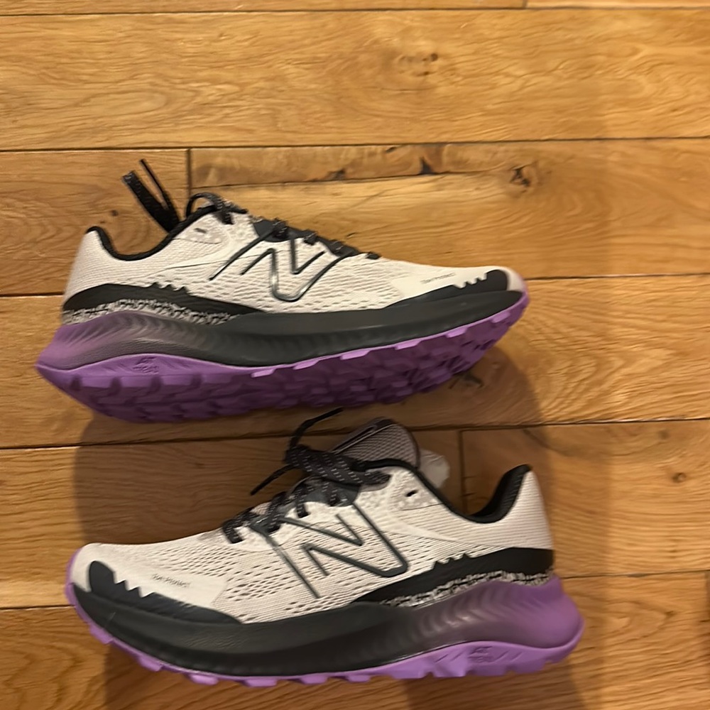 New Balance White and Purple Sneakers